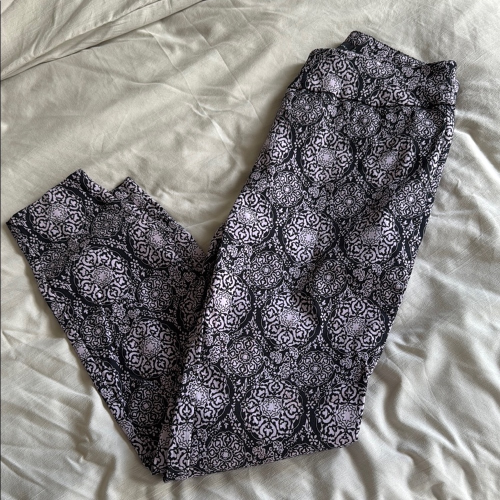 Black and Pink Patterned Ankle Pants